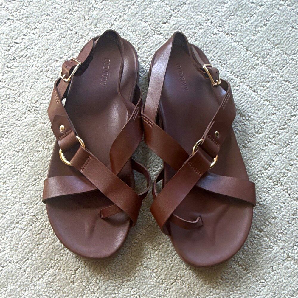 Old Navy women Brown Slip-On Sandals with Buckle Strap US Size 10